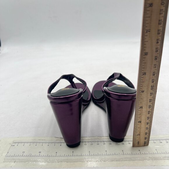 Milooey shoes Purple Round Toe Flip Flops Wedge High Heels Slip On Thong Sandals - Picture 5 of 8